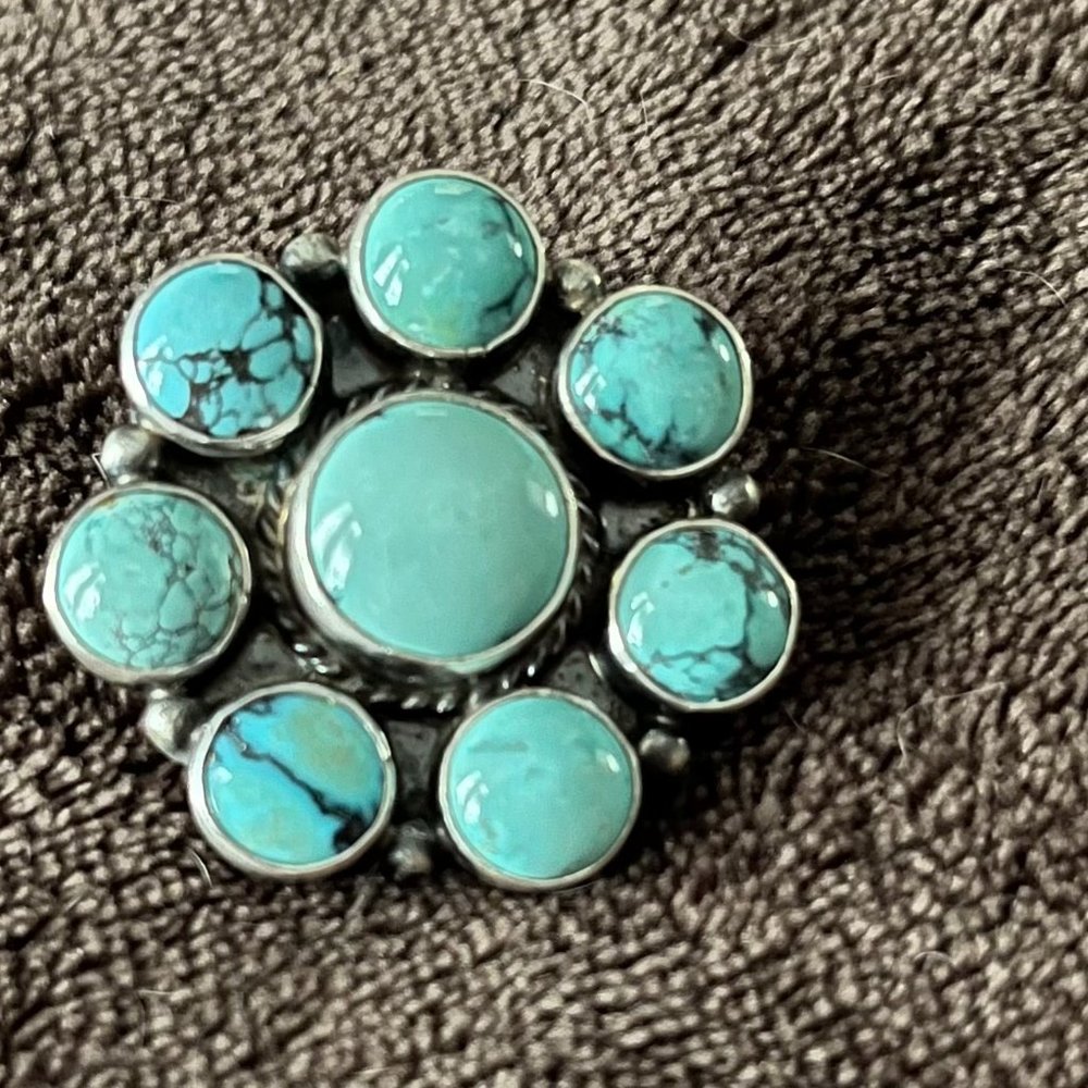 Pawn Style Turquoise pin or pendant set in sterling silver - never worn